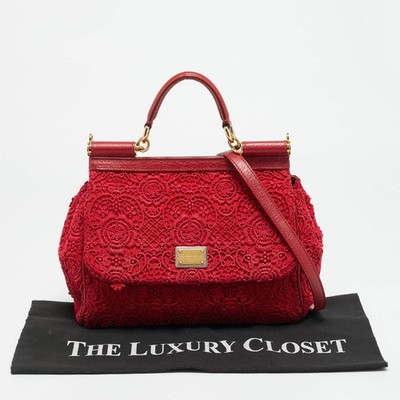 Dolce Gabbana Miss Sicily Medium Red Floral Crochet Canvas Top