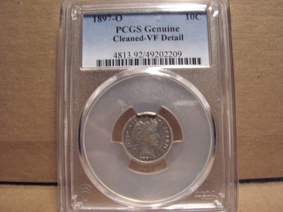 1897 - O Barber Head Dime VF Details, Cleaned.