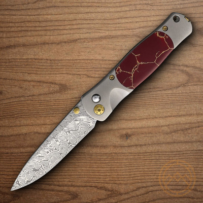 Santa Fe Stoneworks Folding Knife 2.5'' Damascus Steel Blade Titanium/Jasper