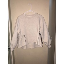 Varley Womens Small Oatmeal Heather Bungee Cinched Waist Sweatshirt High Low Hem