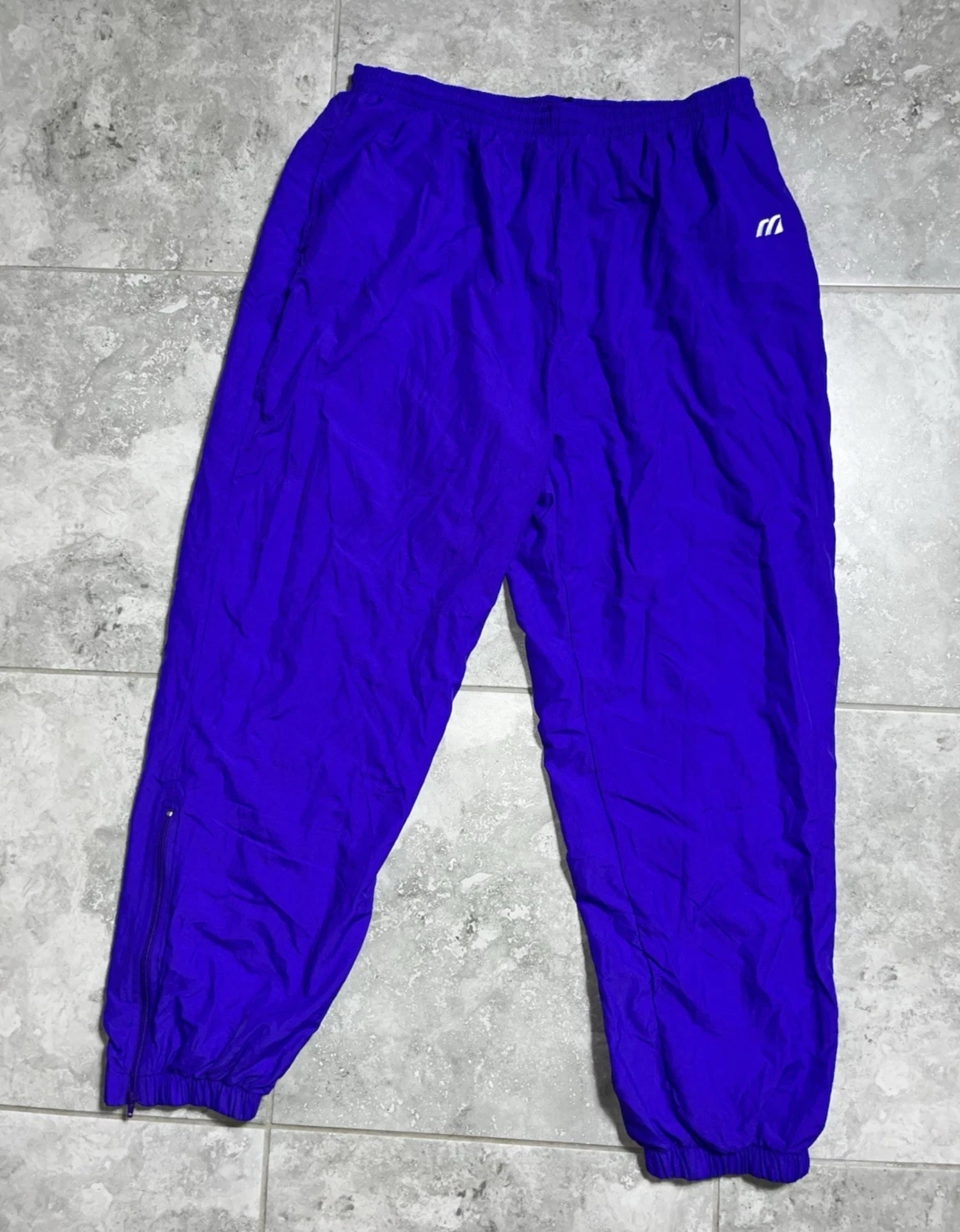 Mizuno Vtg 90s Nylon Track Pull On Pants Elastic Waist Purple Ankle Zip Mens 2XL