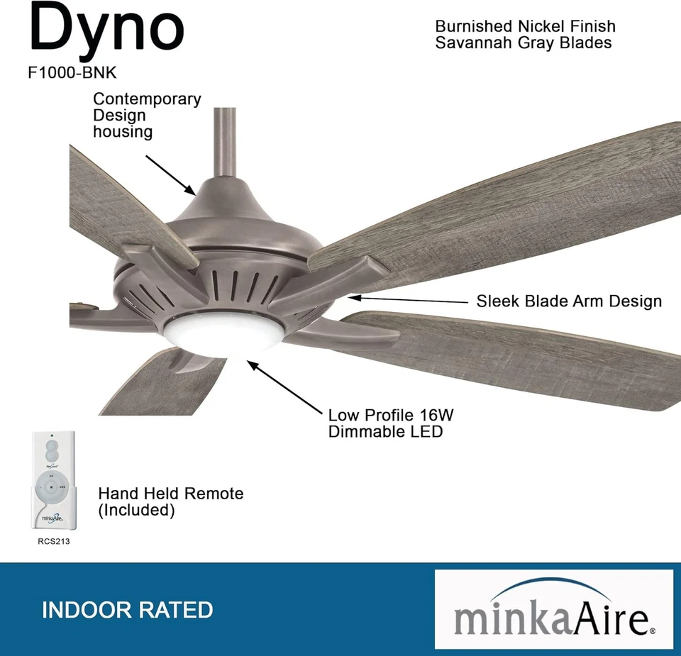Minka-Aire F1000-BNK Dyno 52 Inch Indoor Ceiling Fan Large, Brushed Nickel - Image 2 of 4