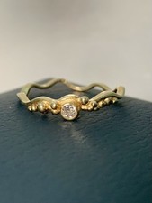 9ct Gold & Diamond Ring, Stacker With Wave & Bobble Detail