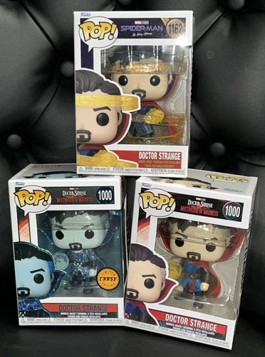 LOT OF 3 FUNKO POP DOCTOR STRANGE # 1000 CHASE , #1000 & # 1162 FROM SPIDER-MAN