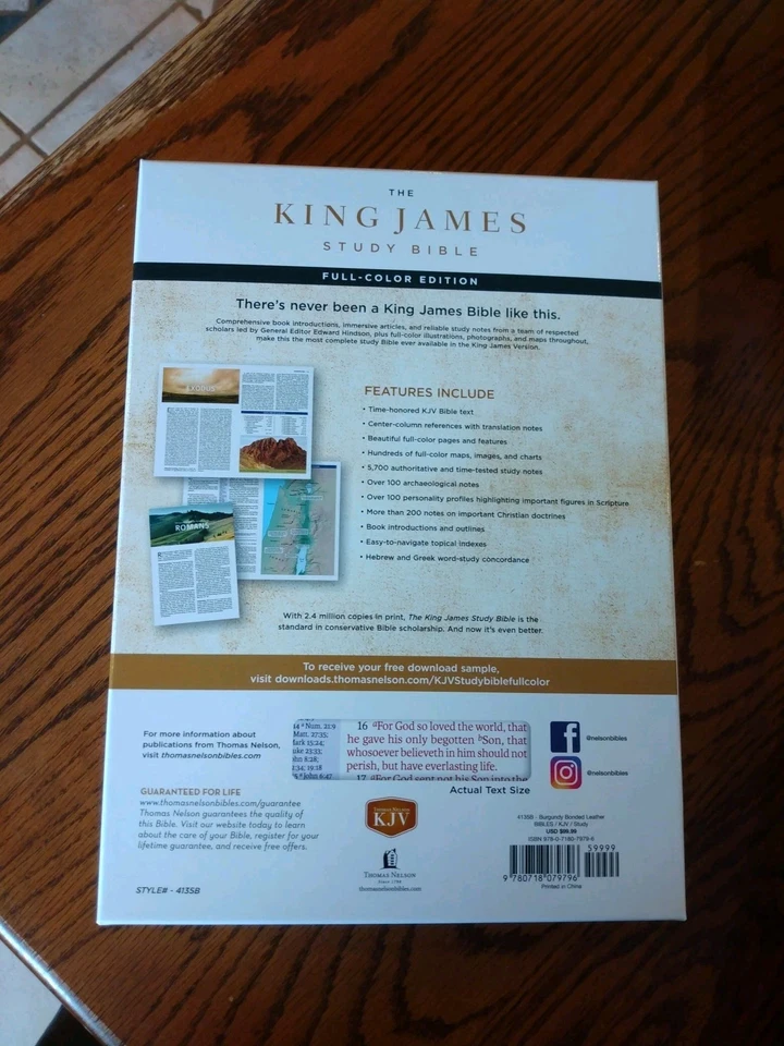 King James Study KJV Bible Bonded Leather Burgundy LARGE PRINT~Retail~99.99 - Image 4 of 4