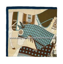 Sallys 70% Cashmere & 30% Silk Wrap Scarf Horses Print Double Face Shawl 53"