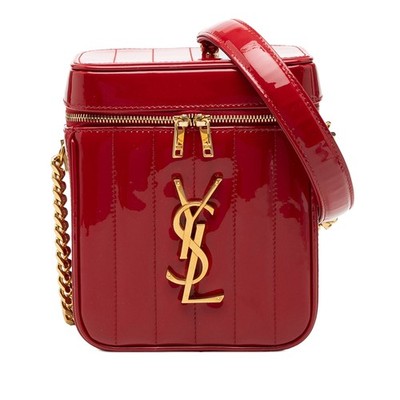 Saint Laurent Matelasse Patent Monogram Vicky Vanity Bag Pre-Loved Red
