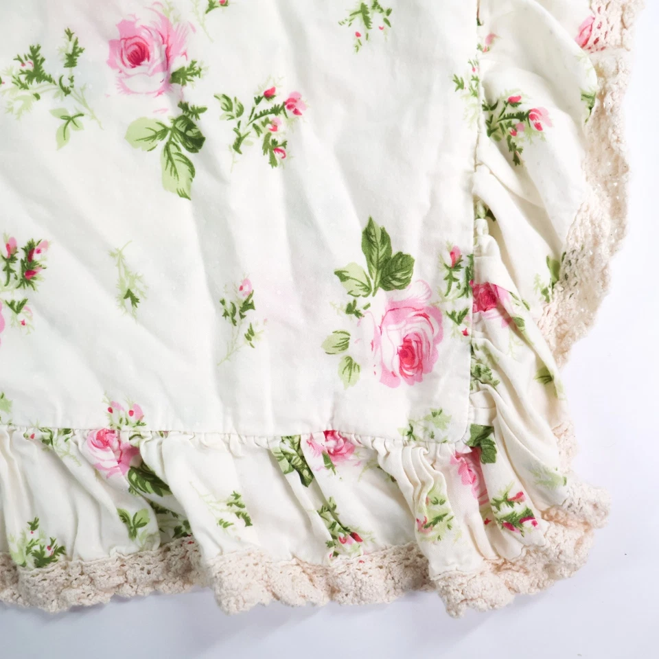 Fadfay Pillow Shams Pair Standard Cotton Pink Roses on Ivory Lace Trim Romantic - Image 3 of 4