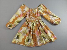 Ryegrass Women Dress XS Brown Floral Print Long Sleeve Boho Flowy Mini Summer