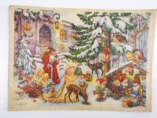 Alter Adventskalender Eva Schmidt Laboe Zwerge Glitzer Weihnachtsmann 1956