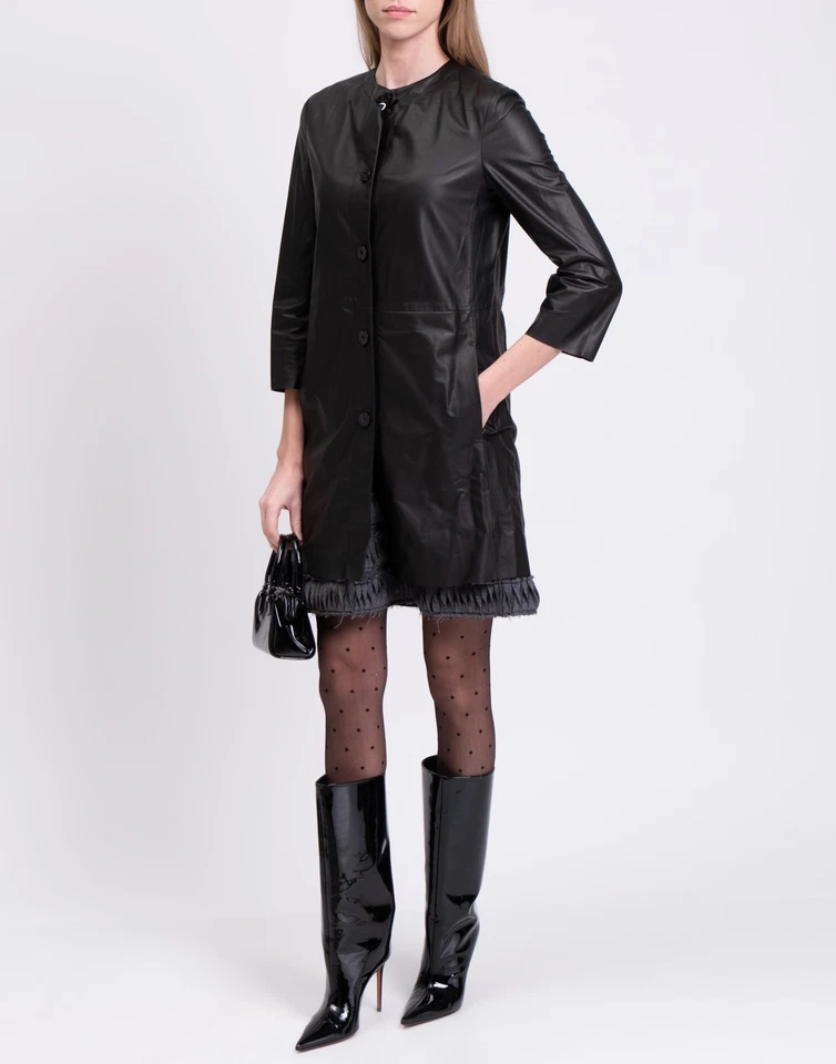 RRP€1404 DROME Leather Coat Size S Black Lightweight Unlined Made in Italy - Image 2 of 4