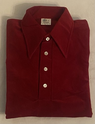 #ad Vintage 70s Kmart Velour Shirt Long Sleeve Men’s M Red USA Point Collar NWOT $29.95