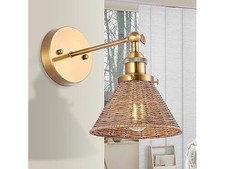 Parrot Uncle Wall Sconce Rustic Farmhouse Rattan, Gold, 11 Inch 