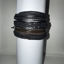 4 PCS Men/Women Faux Braided Leather Rope Bracelet Set Wristband