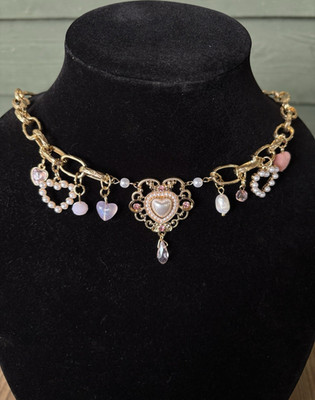 Handmade Gold Toned Heart Necklace Pearl Charm Romantic Jewelry