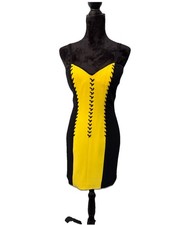 Vtg Niteline Della Roufogali Dress 4 Black  Yellow Cocktail Dress Business