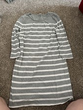 Old Navy Size Medium Grey White Striped Dress Long Sleeve Cotton