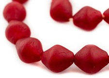 Jumbo Red Bicone Recycled Glass Beads 25mm Ghana African Sea Glass Large Hole