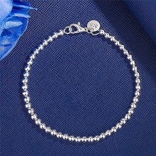 Women 925 Sterling Silver Bracelet Hollow Beads Balls 8 Inches 4MM Jewelry Gifts