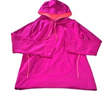 Womens CHAMPION pink purple athletic hoodie LARGE logo powertrain neon coral