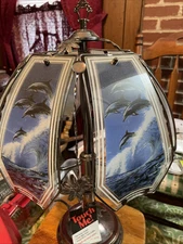 VTG OK Lighting Co. Dolphins Jumping In Waves Lamp 3 Way 14” W x 22 1/2” T