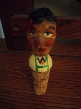 ANRI ANCIEN BOUCHON EN LIÈGE VIN HOMME ALLEMAND AVEC CHEVEUX SCULPTÉ ET PEINT À LA MAIN