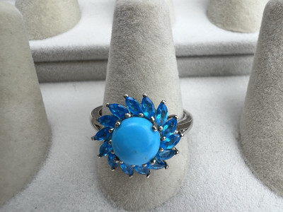 Neu ohne Etikett Dornröschen Ring 925 Sterlingsilber Marquise neonblau Apatit Größe 9