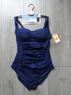 M&S MARKS & SPENCER NAVY BLUE TUMMY CONTROL SWIMMING COSTUME SIZE 10 REG