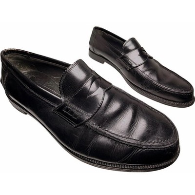 Bally Suisse Prestige Black Leather Penny Loafers Men's 10.5 Goodyear Sole