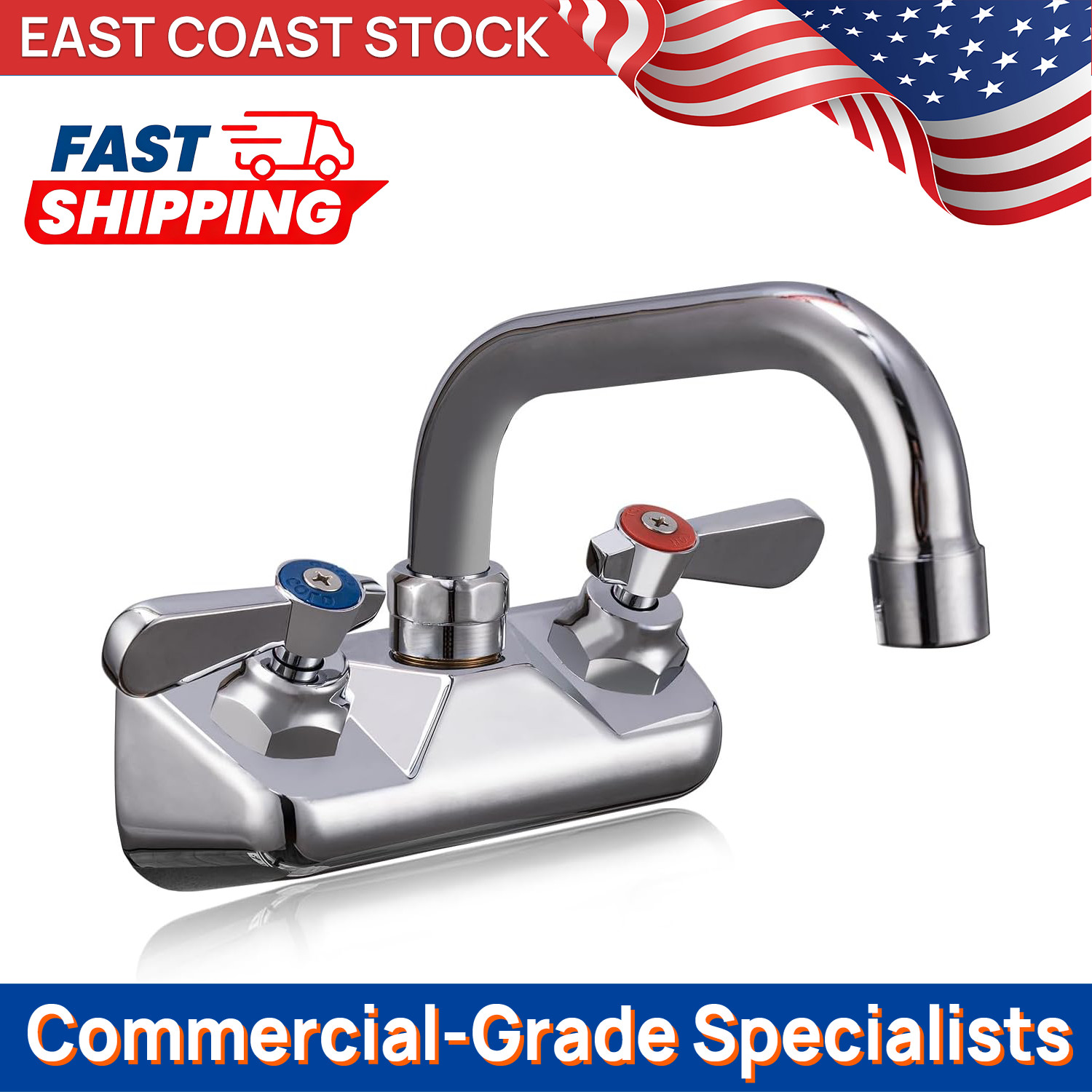 Restaurant 4" Wall Mount Faucet with 6" Swivel Spout for Commercial Kitchen