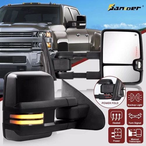 Power Fold Towing Mirrors Painted Black For 15-19 Silverado Sierra 2500HD 3500HD