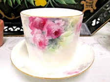 D & C Limoges France pink roses painted condensed milk holder