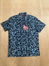 Hugo Boss Men s Foliage Hawaiian Shirt Blue Straight Fit Size S Nwt