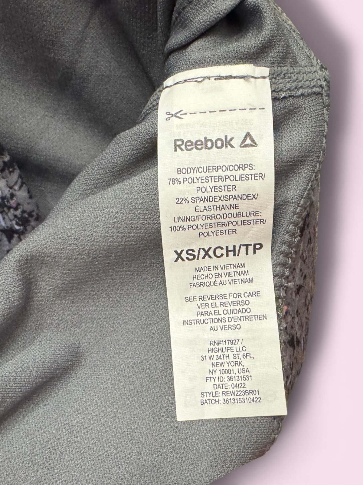 NWT Reebok Moisture Management Sports Bra XS Raceback Padded Gray Splatter thumbnail 5