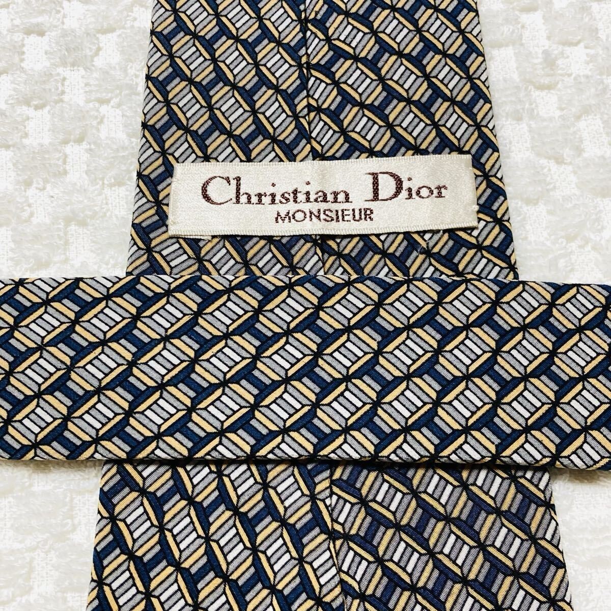 Excellent condition Christian Dior tie jewelry all over pattern 100 silk navy x thumbnail 6