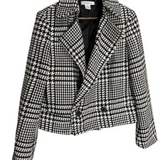 Women  s Vintage Liz Claiborne Black  Cream Houndstooth Blazer Jacket