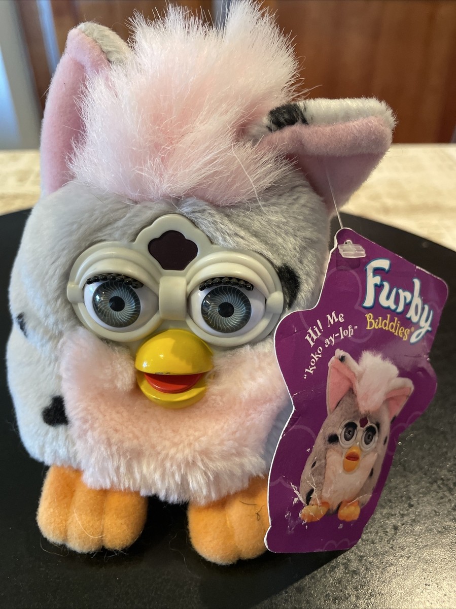 RARE VINTAGE 1999 FURBY BUDDIES BEANBAG More Light Gray Pink Black