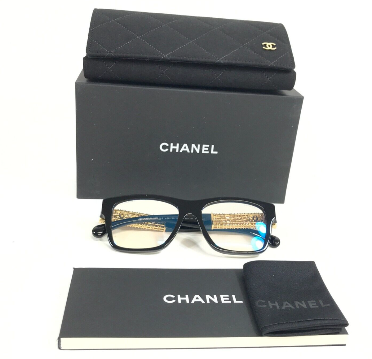 Chanel Eyeglasses Frames 3478-S-A c.622/SB Black Square Gold Full