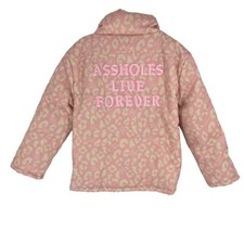 A$$ Holes Live Forever Linda Finegold Unisex Pink Puffer Jacket Size Small Rare