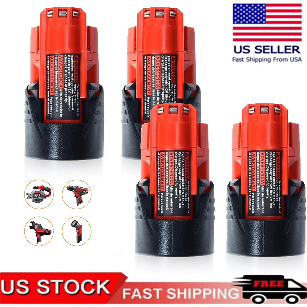 4 Pack 3.5Ah 12V Replacement Battery for Milwaukee M12 48-11-2420 Cordless Tools