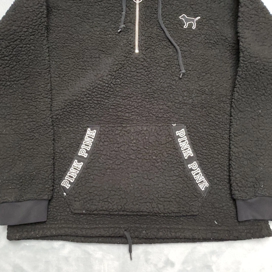 UNDERCOVER Felpa con cappuccio rosa Victorias Secret donna M nera Bling cane paillettes raso manica 1 4 zip