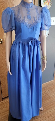 Vintage Dress 1980'S Maxi Bridesmaid Cornflower Blue Lace Bust 34" Waist 30" - Picture 3 of 12