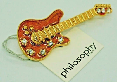 Collectible Fashion Pin : Brown Metal Guitar Pin Philosophy Men - Vintage 2000's - Image 1 of 3