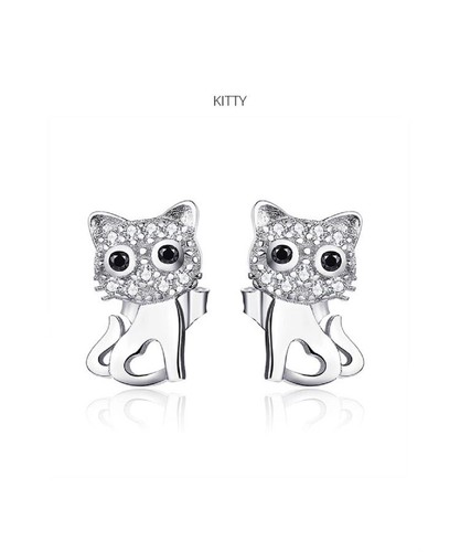Cute Cat Kitten Stud Earrings Genuine Sterling Silver 925 Girls Ladies Women - Picture 5 of 6