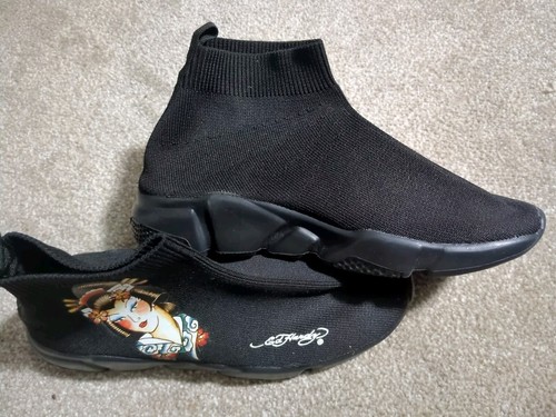 Authentische Ed Hardy Damengröße 8,5 US Socken Turnschuhe schwarz Stiefeletten Geisha - Bild 1 von 9