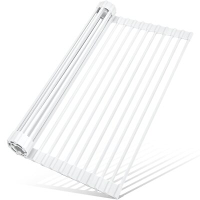 Roll Up Dish Drying Rack 20.5x13 Inch Silicone Over Sink Foldable White