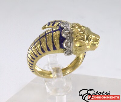 Diamond, Enamel, Yellow Gold Tiger Ring