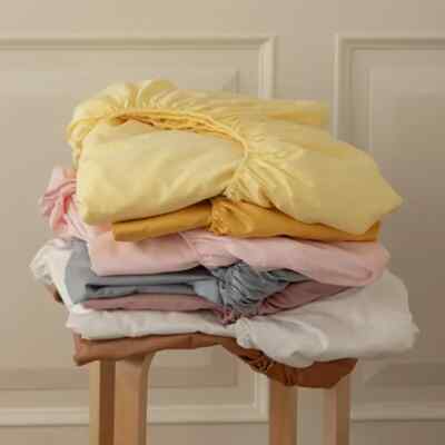 Fitted Sheet with Elastic Band Solid Color Soft Cotton Mattress Cover King Queen