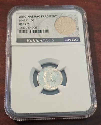 1942 D 10c Mercury Dime NGC MS 65 FB Original Bag Fragment #2