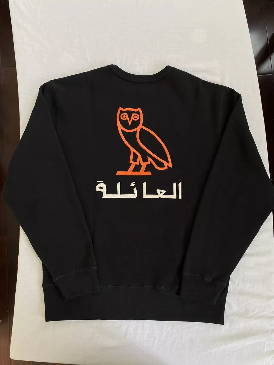 OVO Arabic Family Crewneck Embroidered Owl Black Orange October s Very Own Drak
